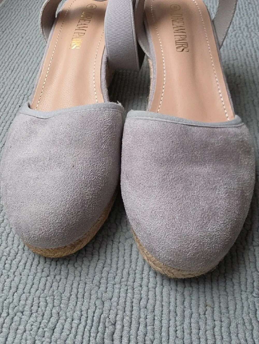 Dteam Pairs Women’s Light Gray Suede Ankle-Strap Wedges